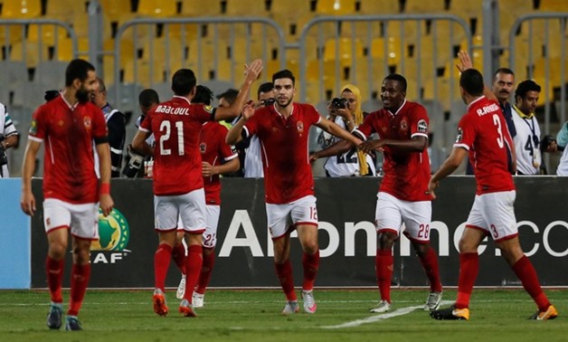 Al Ahly's Walid Azaro celebrates scoring a goal with team mates REUTERS 
