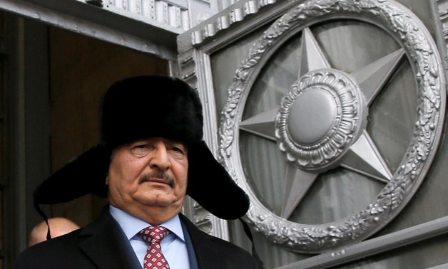 FILE PHOTO: General Khalifa Haftar, commander in the Libyan National Army (LNA), leaves after a meeting with Russian Foreign Minister Sergei Lavrov in Moscow, Russia, November 29, 2016. REUTERS/Maxim Shemetov/File Photo
