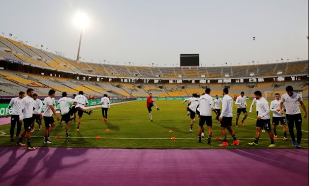 Egypt's players exercise during a training session. REUTERS