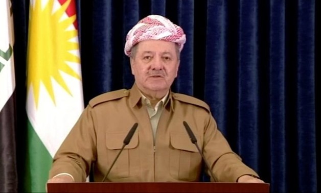 A still image taken from a video shows Kurdish President Masoud Barzani giving a televised speech in Erbil, Iraq, October 29, 2017. KURDISTAN 24 TV via REUTERS TV