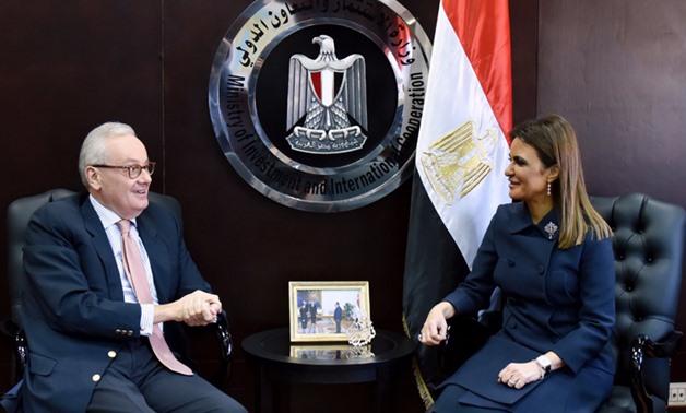 Minister of Investment Sahar Nasr with Ambassador of Italy in Cairo, Giampaolo Cantini- Press Photo