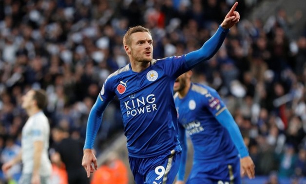 Leicester City's Jamie Vardy celebrates scoring their first goal REUTERS
