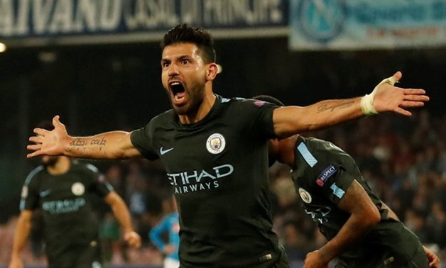 Manchester City's Sergio Aguero celebrates scoring their third goal Action Images via Reuters