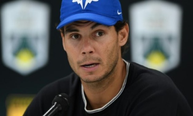  Rafael Nadal addresses a press conference ahead of his quarter-final at the ATP World Tour Masters 1000 indoor tournament in Paris on November 3, 2017, announcing that he had withdrawn with a knee injury