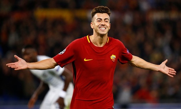 Soccer Football - Champions League - A.S. Roma vs Chelsea - Stadio Olimpico, Rome, Italy - October 31, 2017 AS Roma's Stephan El Shaarawy celebrates scoring their second goal REUTERS/Stefano Rellandini