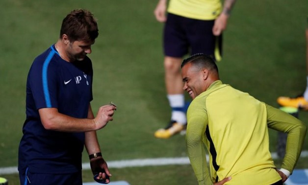 Tottenham manager Mauricio Pochettino and Michel Vorm during training Action Images via Reuters/Matthew Childs