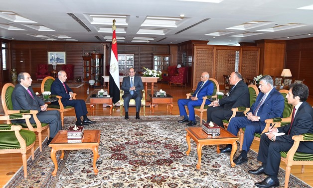 President Sisi (C) meets with Lebanese Parliament Speaker Nabih Berri in Sharm el Sheikh on the sidelines of the World Youth Forum- Press photo

