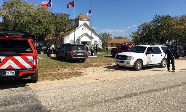 The area around a site of a mass shooting is taped out in Sutherland Springs, Texas, U.S., November 5, 2017, in this picture obtained via social media. MAX MASSEY/ KSAT 12/via REUTERS