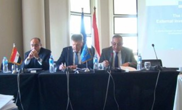 Chairman of the Industrial Development Authority (IDA) Ahmed Abdel Razek delivers a speech during the conference on the EU's External Investment Plan (EIP) - EGYPT TODAY