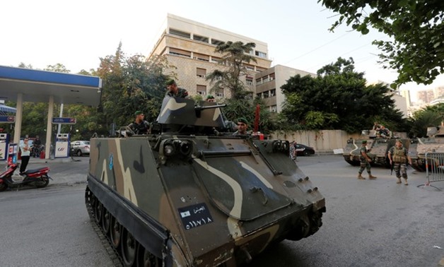 Lebanese army patrol streets in front of the court building in Beirut, Lebanon October 20, 2017. REUTERS/Jamal Saidi

