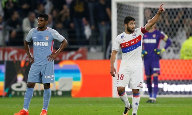 Soccer Football - Ligue 1 - Lyon vs Monaco - Parc Olympique Lyonnais, Lyon, France - October 13, 2017 Lyon's Nabil Fekir celebrates scoring their second goal REUTERS/Robert Pratta