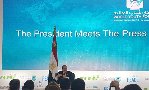 Egyptian President Abdel Fatah al-Sisi during the press conference with local and international media reporters - photo by Egypttoday