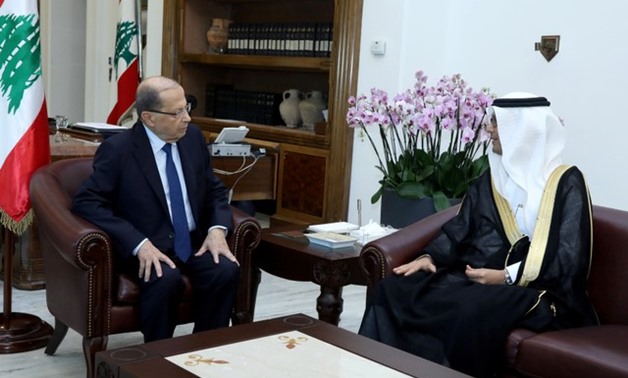 Lebanese President Michel Aoun meets with Saudi Charge d'Affaires Walid al-Bukhari at the presidential palace in Baabda, Lebanon, November 10, 2017. Dalati Nohra/Handout via REUTERS ATTENTION EDITORS - THIS IMAGE HAS BEEN SUPPLIED BY A THIRD PARTY
