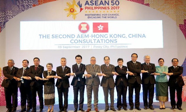 The Secretary for Commerce and Economic Development, Mr Edward Yau (sixth left), is pictured with other ASEAN trade ministers at the 2nd Association of Southeast Asian Nations (ASEAN) Economic Ministers - Hong Kong, China Consultations in Manila, the Phil