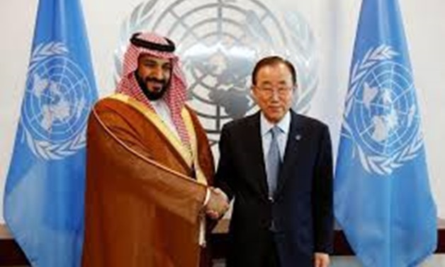 Saudi Arabia's deputy crown prince, Mohammed bin Salman (L) greets U.N. Secretary-General Ban Ki-moon at the U.N. headquarters in New York, U.S., June 22, 2016. REUTERS/Lucas Jackson