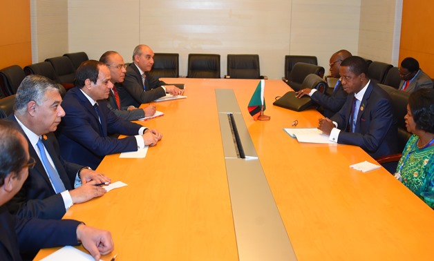 President Abdel Fatah al-Sisi and Egyptian delegation in Addis Ababa with Zambia counterpart Edgar Lungu and his accompanying delegation in 2016- Press photo