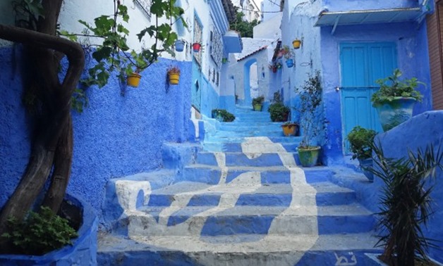 A general view shows a street painted in the tradition blue of the northern Moroccan Rif town of Chefchaouen -
 AFP / Emily Irving-Swift
