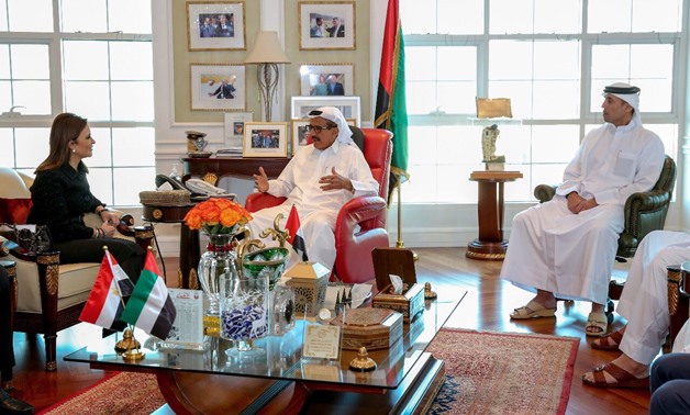Minister of International Cooperation Sahar Nasr meeting UAE businessman Khalaf Alhabtoor- Press Photo