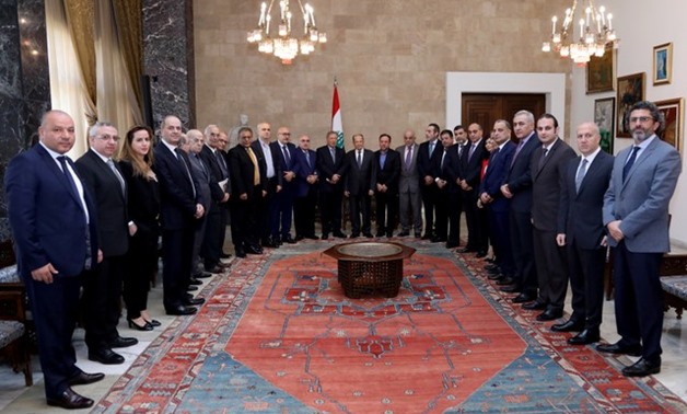 Lebanese President Michel Aoun meets with Lebanese journalists and media executives at the presidential palace in Baabda - REUTERS