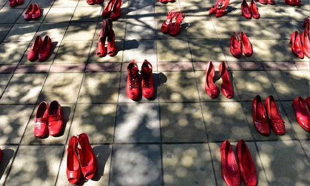 40 pairs of red shoes placed in front of the Serbian Government's building as a reminder that more than 40 women are killed every year by their intimate partner in the country, November 15 - Photo courtesy of UN Women
