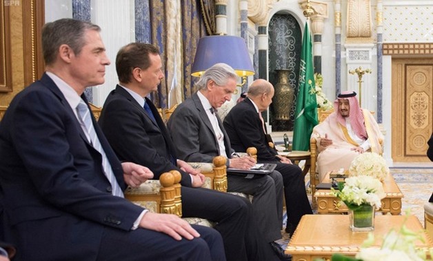 Saudi Arabia's King Salman bin Abdulaziz Al Saud meets with France's Foreign Minister Jean-Yves Le Drian, in Riyadh - REUTERS
