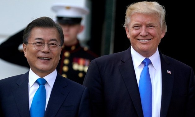 US President Donald Trump welcomes South Korean President Moon Jae-in to the White House in Washington, US, June 29, 2017. Credit: Reuters/Carlos Barria