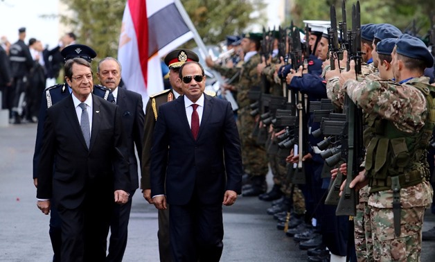 Cypriot President Nicos Anastasiades (L) and President Abdel Fatah al-Sisi during the latter first official visit to Nicosia Nov. 20, 2017 - Reuters