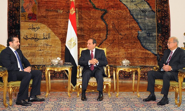 President Abdel-Fatah al-Sisi received Prime Minister Saad Hariri in Cairo on March 22, 2017- Press Photo