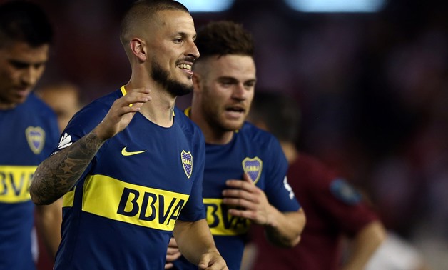 Soccer Football - River Plate v Boca Juniors - Argentine First Division - Antonio V. Liberti stadium, Buenos Aires, Argentina - November 5, 2017 - Boca Juniors' Dario Benedetto and NahitanNandez leave the field at the end of the match. REUTERS/Marcos Brin