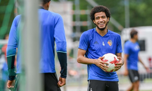 Basel's Omar Gaber holds a ball during training with his team, Basel, 28-6-2017, Photo Courtesy of Gaber’s official Twitter account 