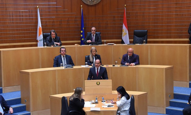 President Abdel Fatah al-Sisi delivers speech before the Cypriot Parliament – press photo