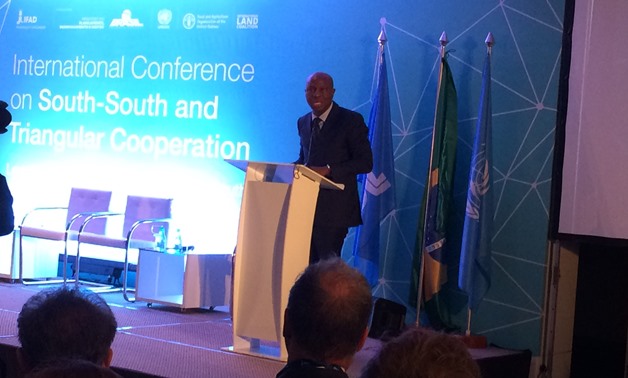 President of IFAD Gilbert F. Houngbo speaks at the South South and Triangular Cooperation conference in Brasilia- Egypt Today/Samar Samir