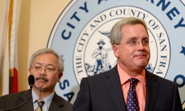 San Francisco City Attorney Dennis Herrera and Mayor Ed Lee announce they have filed a lawsuit against President Donald Trump for his unconstitutional executive order targeting sanctuary cities during a news conference at city hall in San Francisco, Calif