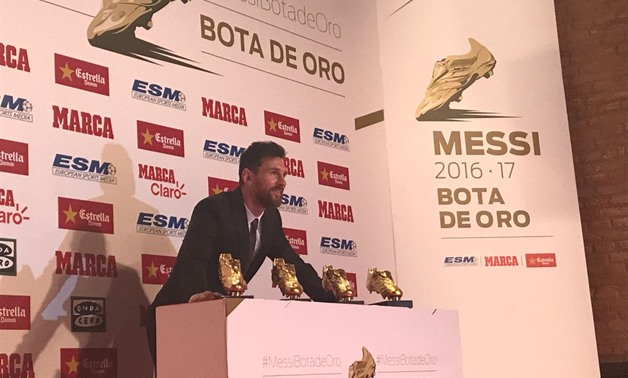 Lionel Messi with his four Golden Boots - Courtesy of the FC Barcelona official Twitter account