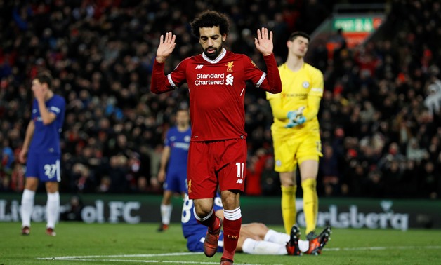 Soccer Football - Premier League - Liverpool vs Chelsea - Anfield, Liverpool, Britain - November 25, 2017 Liverpool's Mohamed Salah celebrates scoring their first goal - REUTERS/Phil Noble