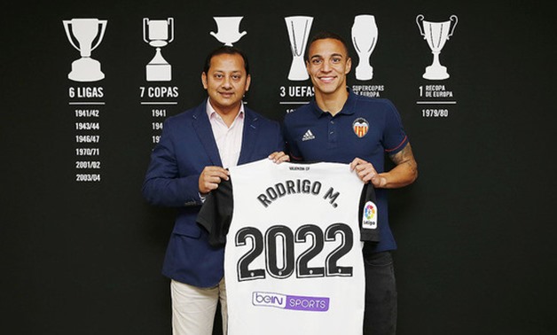 Rodrigo Moreno poses with the 2022 Valencia`s shirt, Courtesy of Valencia official website