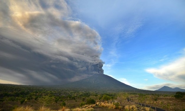 Mount Agung during an eruption seen from Kubu sub-district in Karangasem Regency, on Indonesia's resort island of Bali - AFP