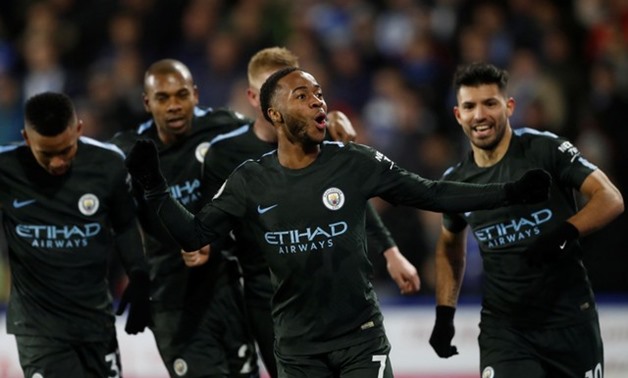 Premier League - Huddersfield Town vs Manchester City - John Smith’s Stadium, Huddersfield, Britain - November 26, 2017 Manchester City's Raheem Sterlingcelebrates scoring their second goal with teammates Action Images via Reuters