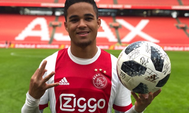 Justin Kluivert with the hat-trick ball in Roda`s match, Courtesy of Ajax official account on Twitter
