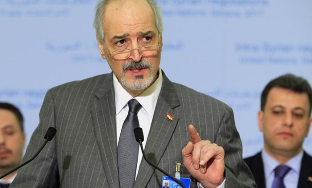 Syrian Ambassador to the U.N. Bashar al Ja'afari, Head of the Syrian government delegation addresses the media after a meeting of Intra-Syria peace talks with United Nations Special Envoy for Syria Staffan de Mistura at Palais des Nations in Geneva, Switz