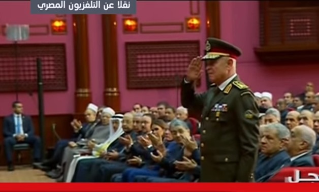 Lieutenant General Mahmoud Hegazy during the celebrations ceremony of Prophet Muhammad's Birthday on Nov. 29, 2017 - YouTube/ON Live channel