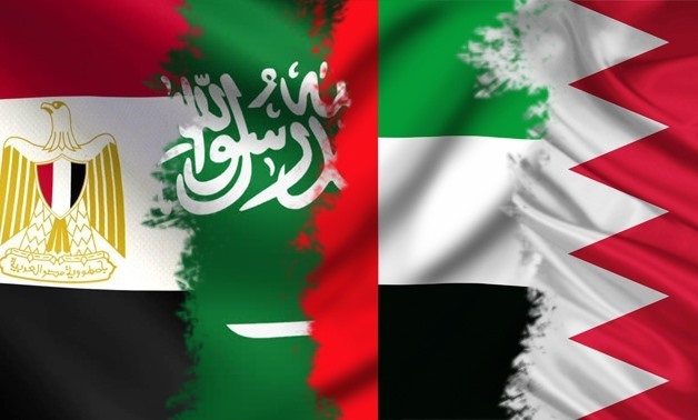 FILE - Flags of the Anti-Terrorism Quartet (ATQ) of Egypt, Saudi Arabia, the UAE and Bahrain