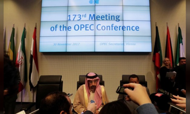 Saudi Arabia's Oil Minister Khalid al-Falih talks to journalists at the beginning of an OPEC meeting in Vienna, Austria, November 30, 2017. REUTERS/Heinz-Peter Bader
