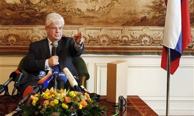 Russia's envoy to the European Union in Brussels Vladimir Chizhov holds a news conference in Brussels, September 30, 2009, on an EU-sponsored report on the late war between Russia and Georgia. REUTERS/Yves Herman
