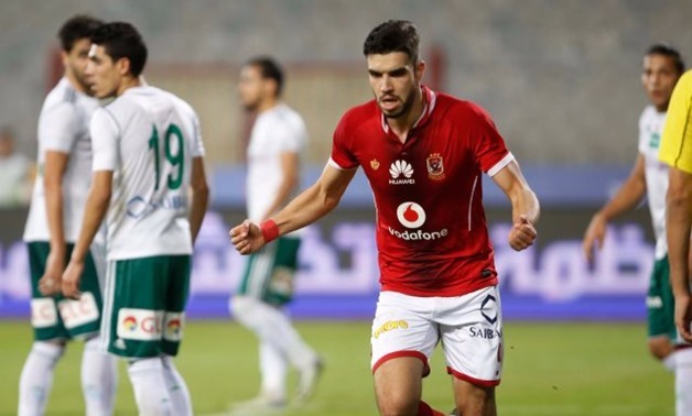 FILE – Walid Azzarou celebrating the first goal in Al Ahly’s game with Al-Masry