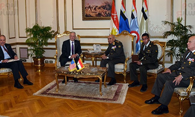 Press Photo - Defense Minister Sedki Sobhi met Saturday with his U.S. counterpart Jim Mattis and accompanied delegation in Cairo, December 2, 2017