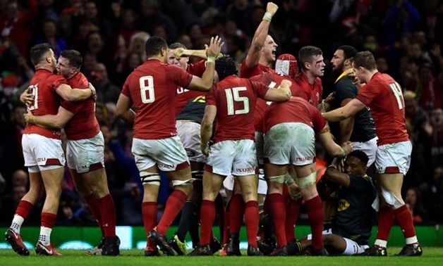 Rugby Union - Autumn Internationals - Wales vs South Africa - Principality Stadium, Cardiff, Britain - December 2, 2017 Wales players celebrate at the end of the match -
 REUTERS/Rebecca Naden