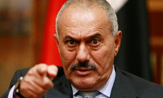 Yemen's then President Ali Abdullah Saleh points during an interview with selected media in Sanaa, May 25, 2011. REUTERS/Khaled Abdullah/File Photo