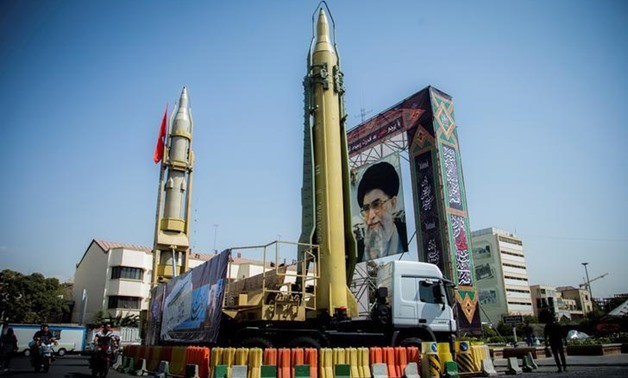 A display featuring missiles and a portrait of Iran's Supreme Leader Ayatollah Ali Khamenei is seen at Baharestan Square in Tehran, Iran September 27, 2017. Nazanin Tabatabaee Yazdi/TIMA/File Photo via REUTERS