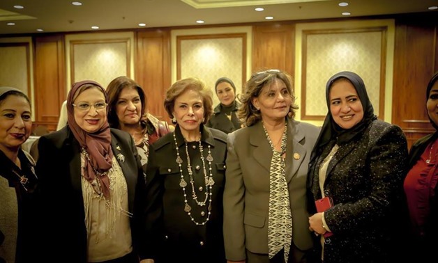 A group of the participants at the AWO seminar on mechanisms to fight violence against women, Ambassador Mervat Tallawy in the middle - Photo courtesy of AWO official Facebook page